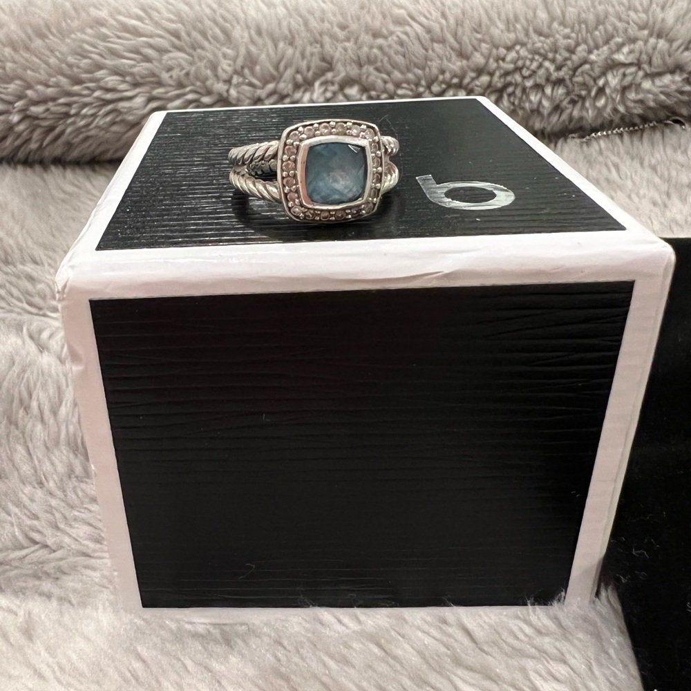 David Yurman Petite Albion ring with hampton blue Topaz and Diamonds